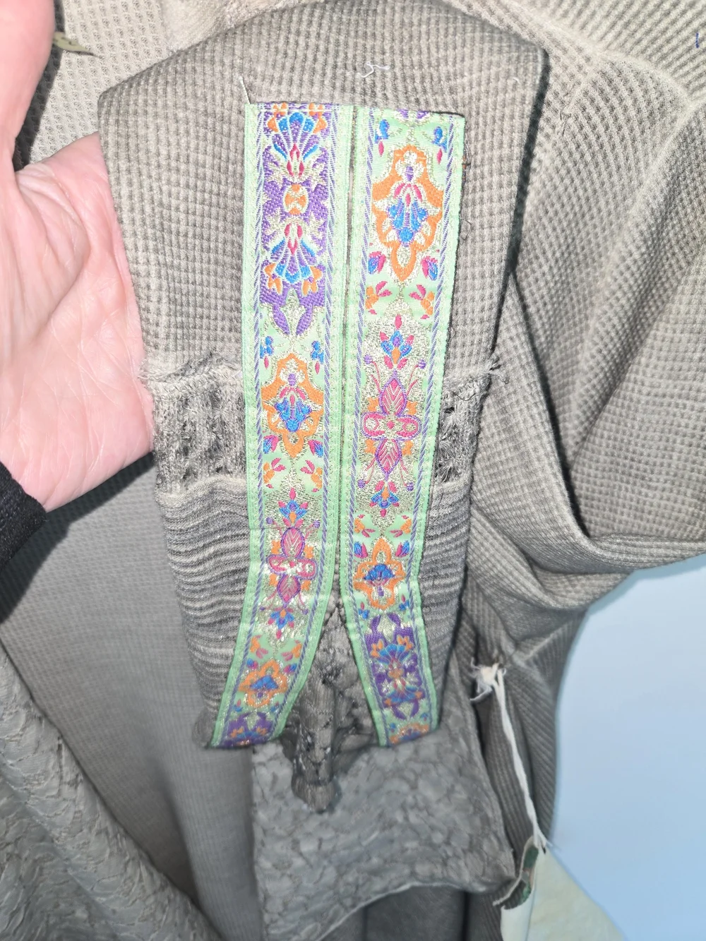 Aratta Taupe Draped Open-Front Cardigan with Jacquard Embroidered Trim OS